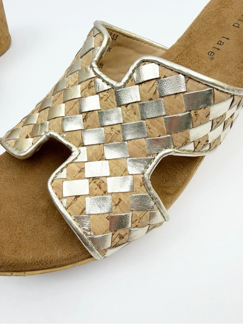 David Tate Moderno Slip On Wedge Sandals Cork Platinum Nappa Size 9